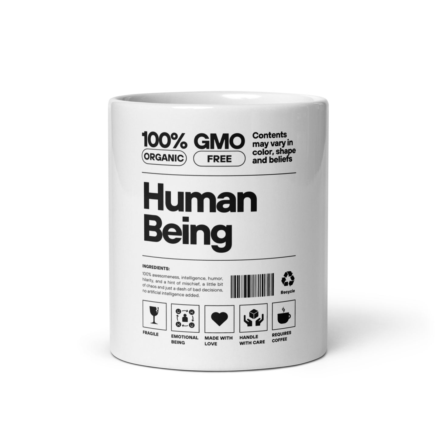 Human Being 100% Organic GMO Free | White glossy mug